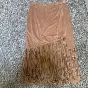 Boston Proper Asymmetrical Tan Fringe Skirt